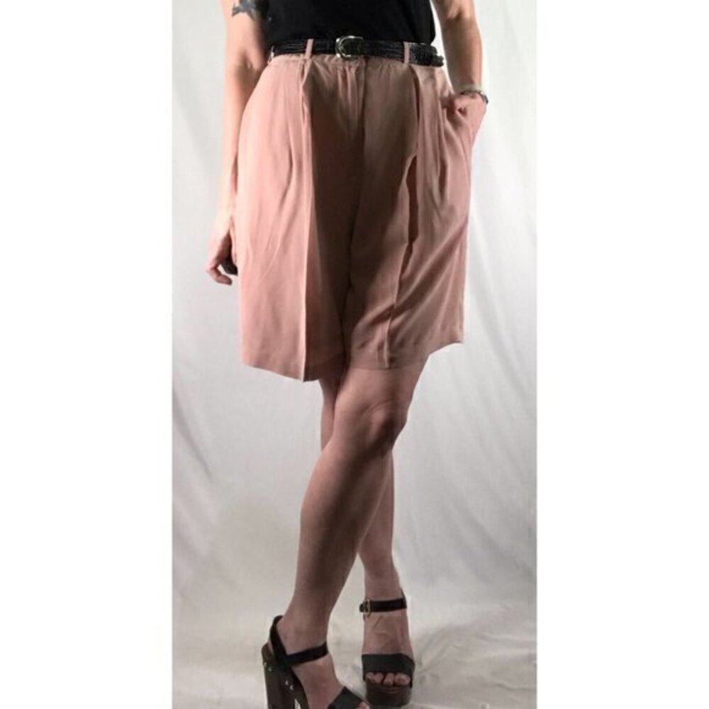 90's Vintage "Lew Magram" Blush Pink High Waist Silk Bermuda Shorts